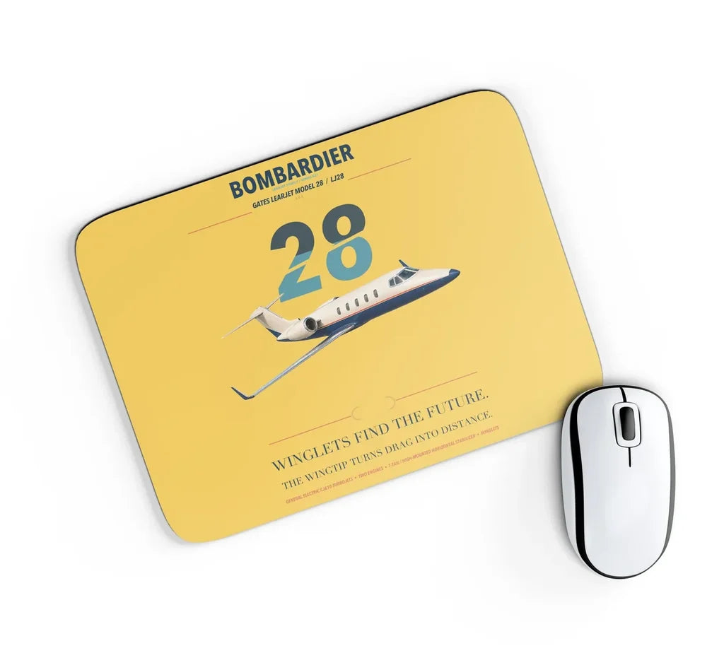 Bombardier Learjet 28 design on yellow rectangle mouse pad