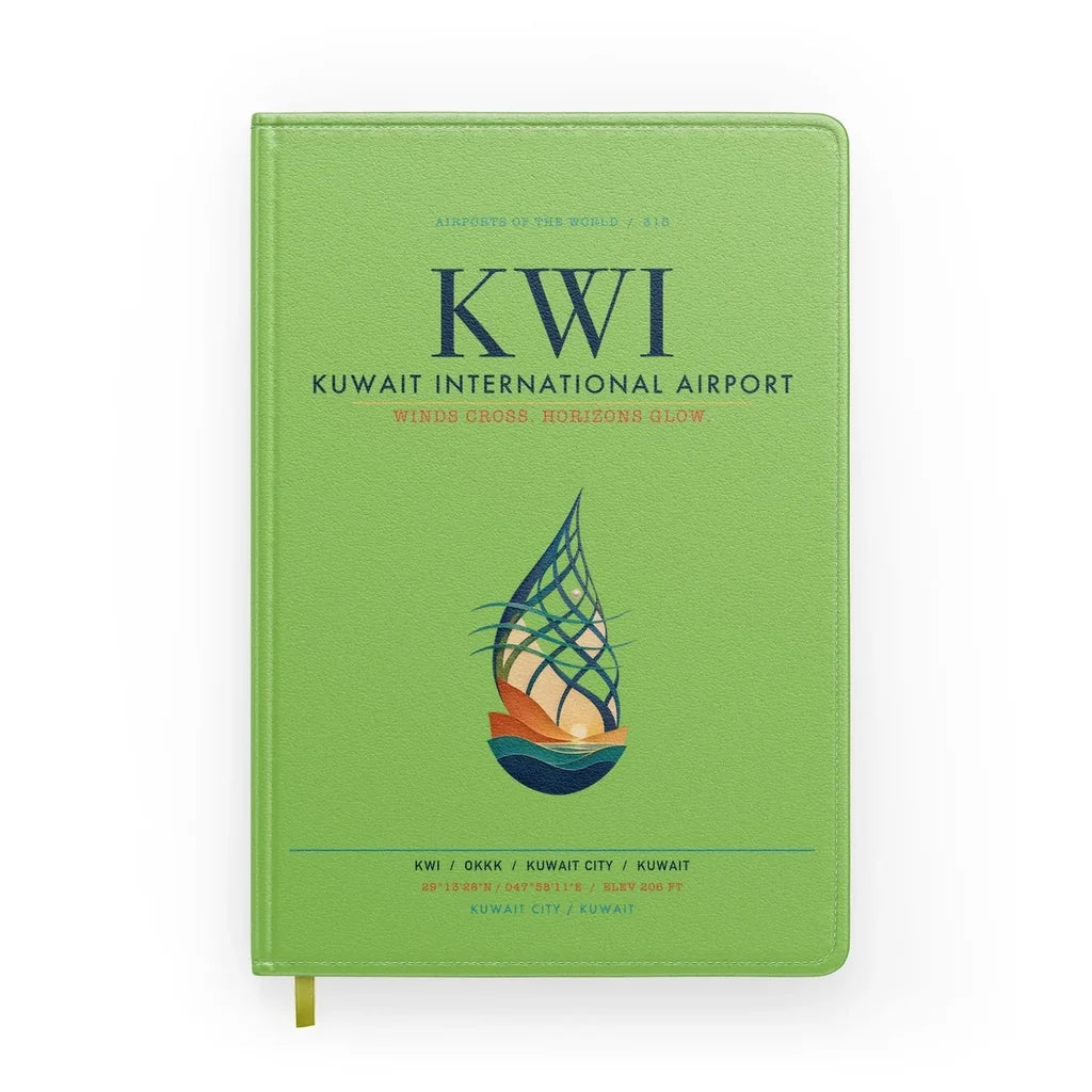 Kuwait International Airport (KWI) design on light green notebook