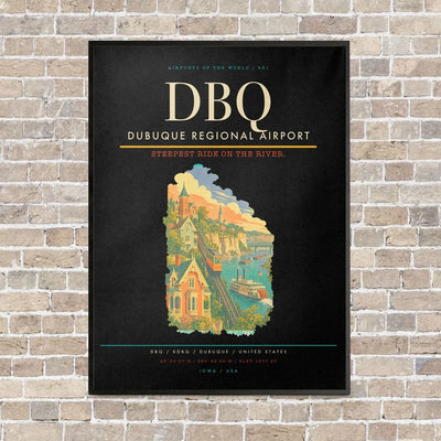 Dubuque Regional Airport DBQ vertical canvas print - framed - black background