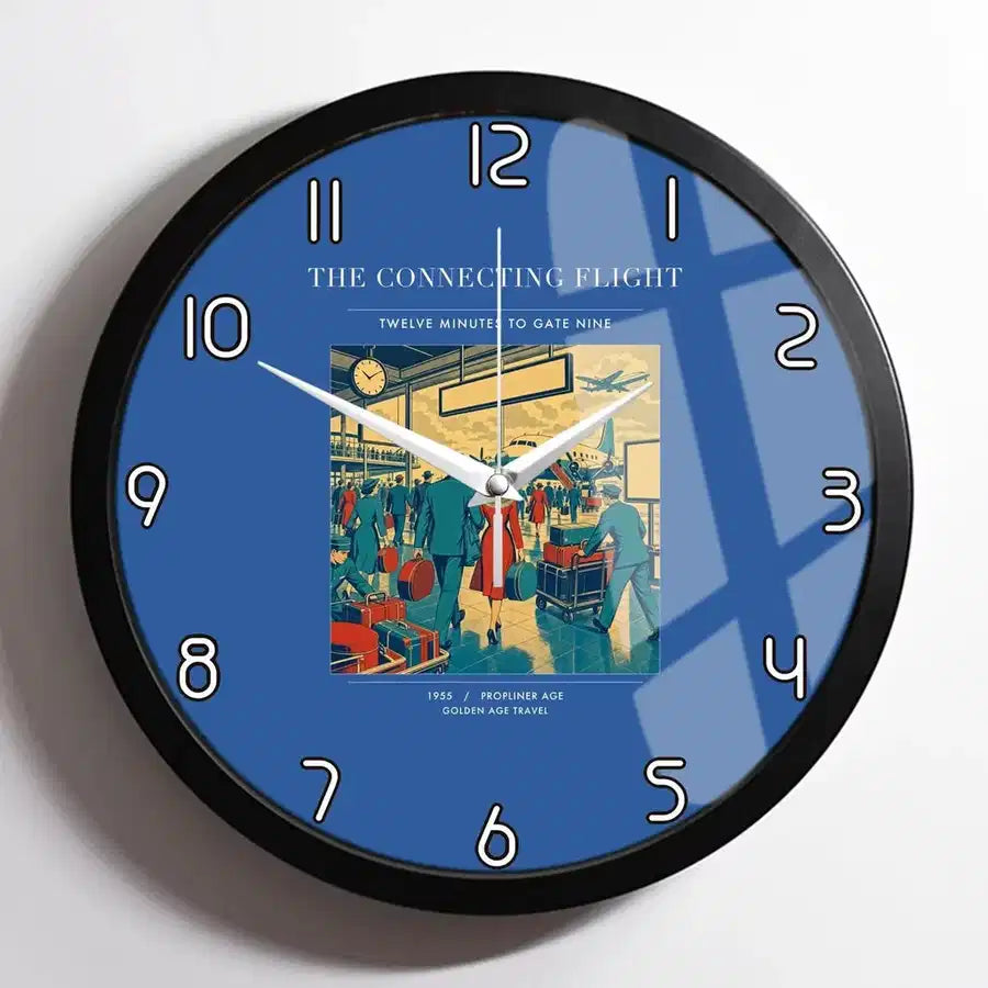 VINTAGE G4088 - The Connecting Flight - Designed Wall Clocks design on blue framed
