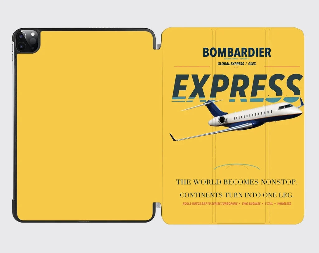 Bombardier Global Express design on yellow ipad tablet case