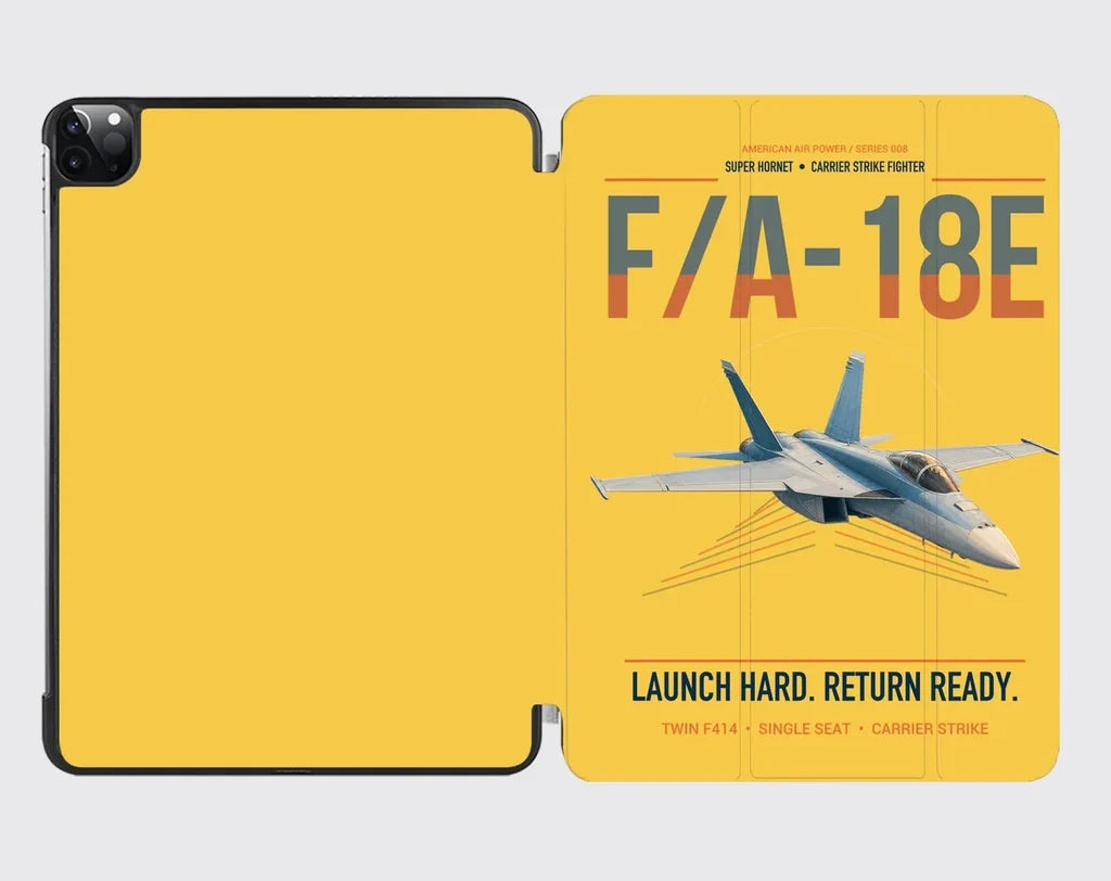 F-A-18E Super Hornet design on yellow ipad tablet case