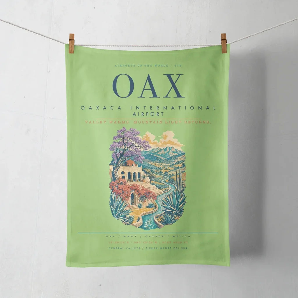 Oaxaca International Airport (OAX) design on light green towel