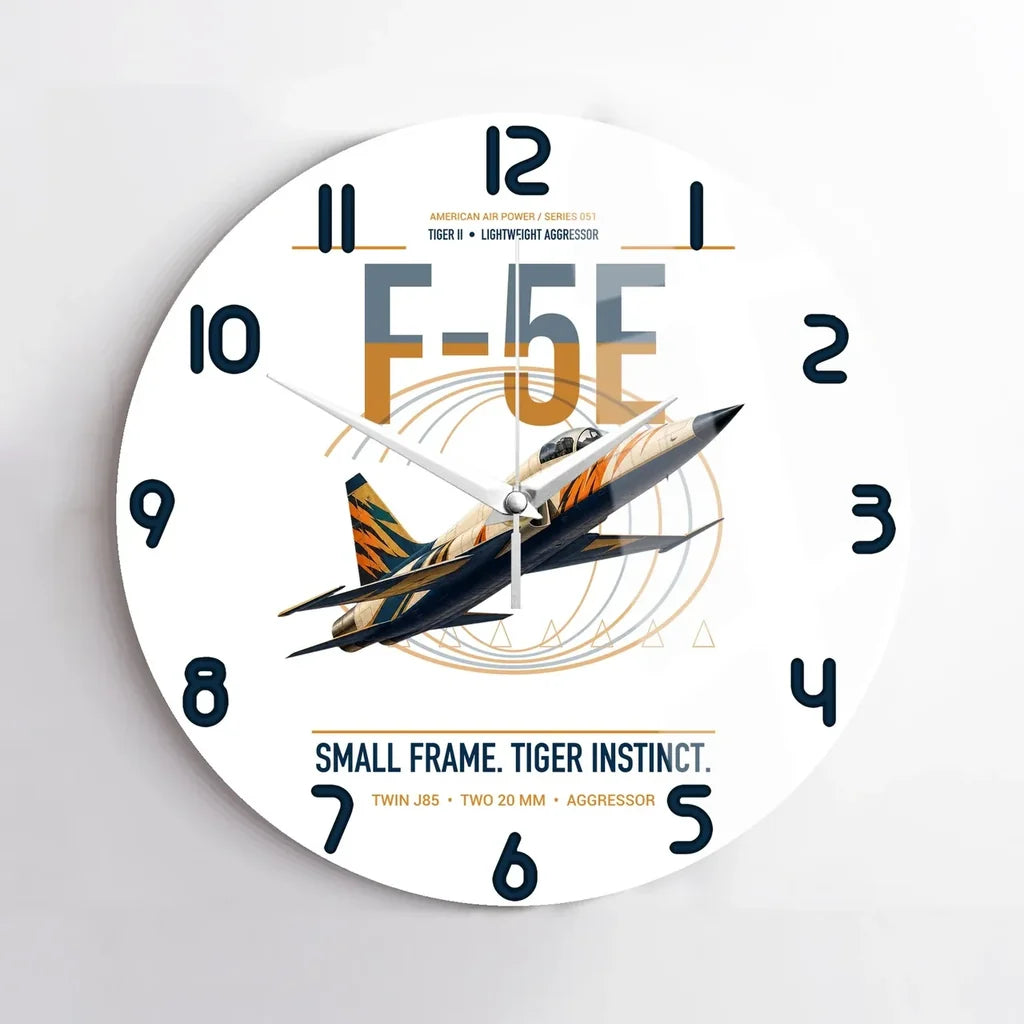 F-5E Tiger II design on white no frame wall clock
