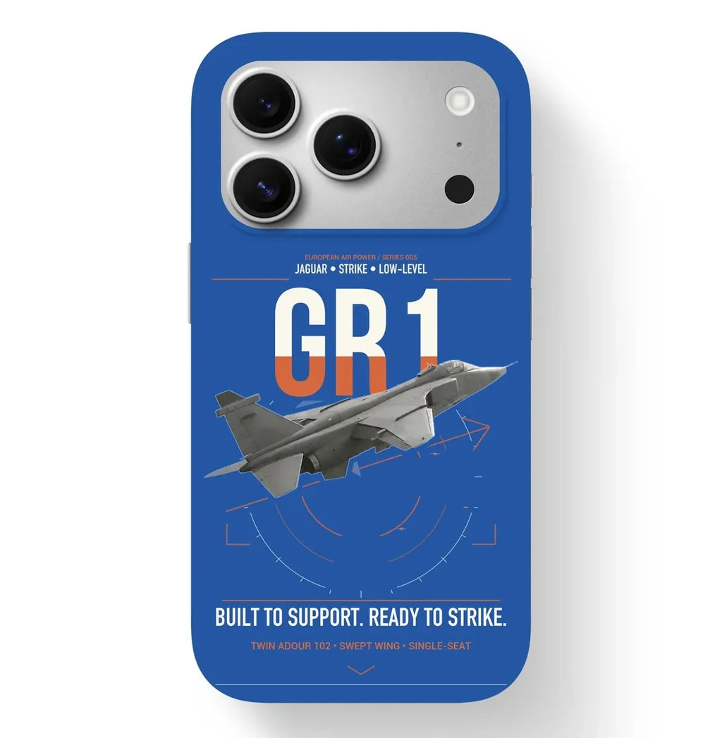 SEPECAT Jaguar GR1 design on blue magsafe iphone case, for iPhone 17 Pro