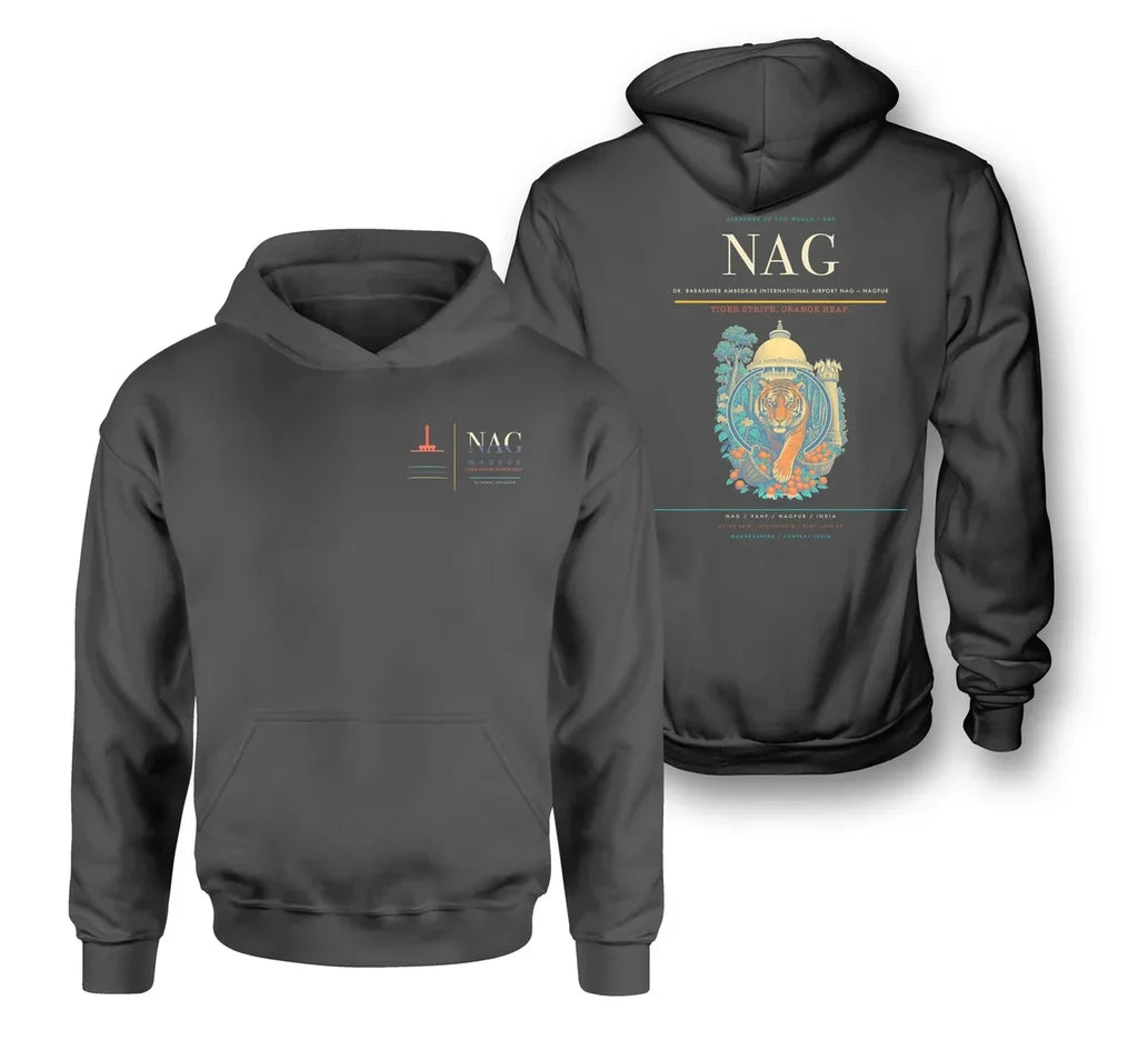 Dr. Babasaheb Ambedkar International Airport (NAG) design on dark gray double-side hoodie