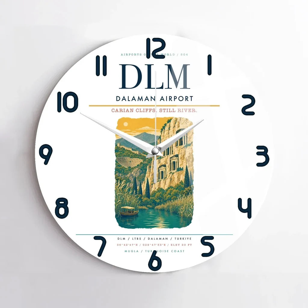Dalaman Airport (DLM) design on white no frame wall clock