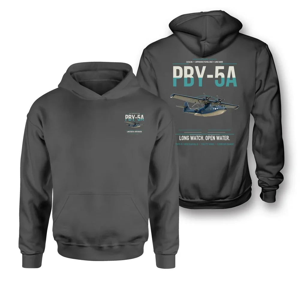 PBY-5A Catalina design on dark gray double-side hoodie, double-side print
