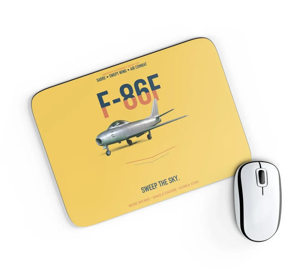 F-86F Sabre Sweep The Sky design on yellow rectangle mouse pad