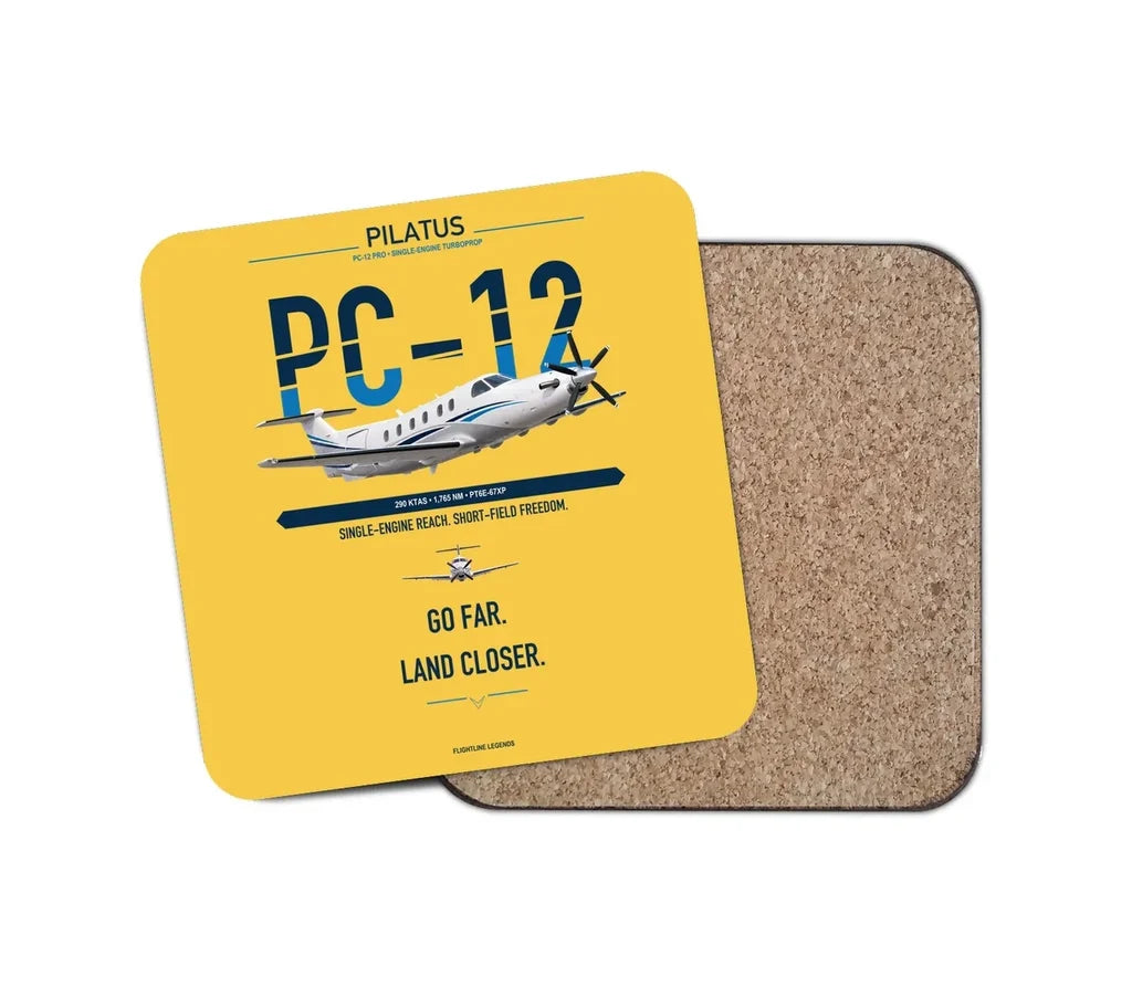 Pilatus PC-12 PRO design on yellow 1 piece coaster