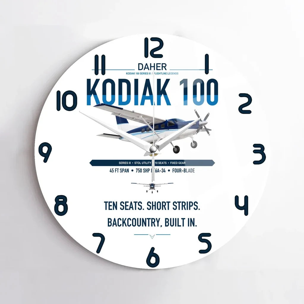 Daher Kodiak 100 Series III design on white no frame wall clock