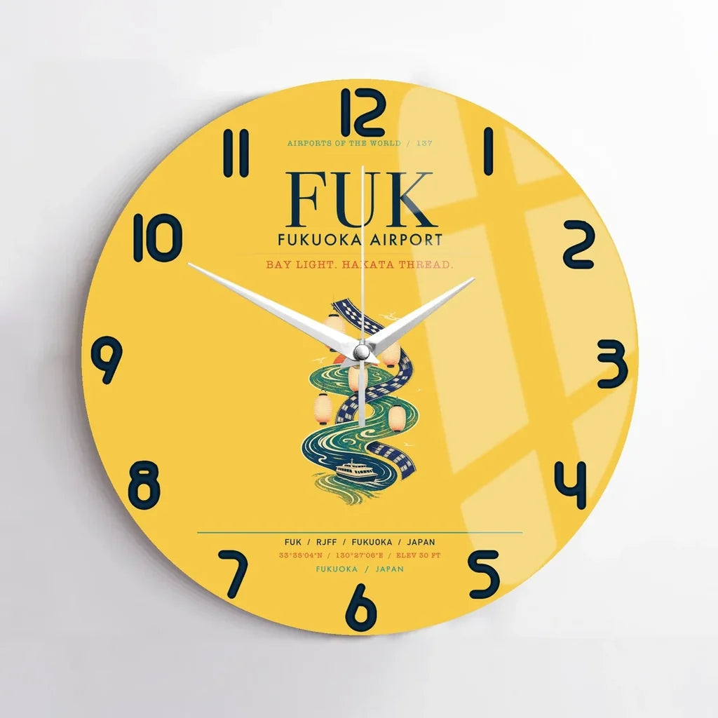 Fukuoka Airport (FUK) design on yellow no frame wall clock