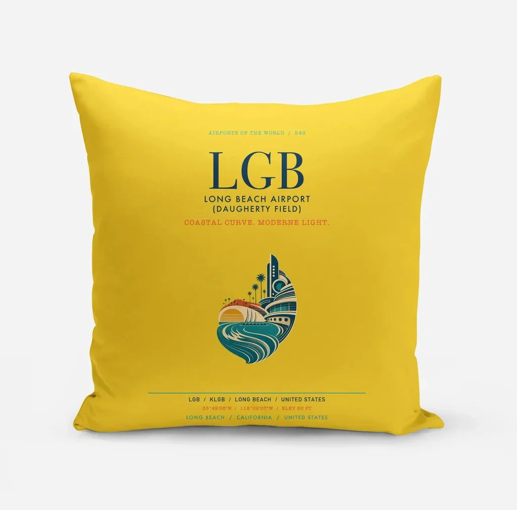 Long Beach Airport (Daugherty Field) (LGB) design on yellow pillow