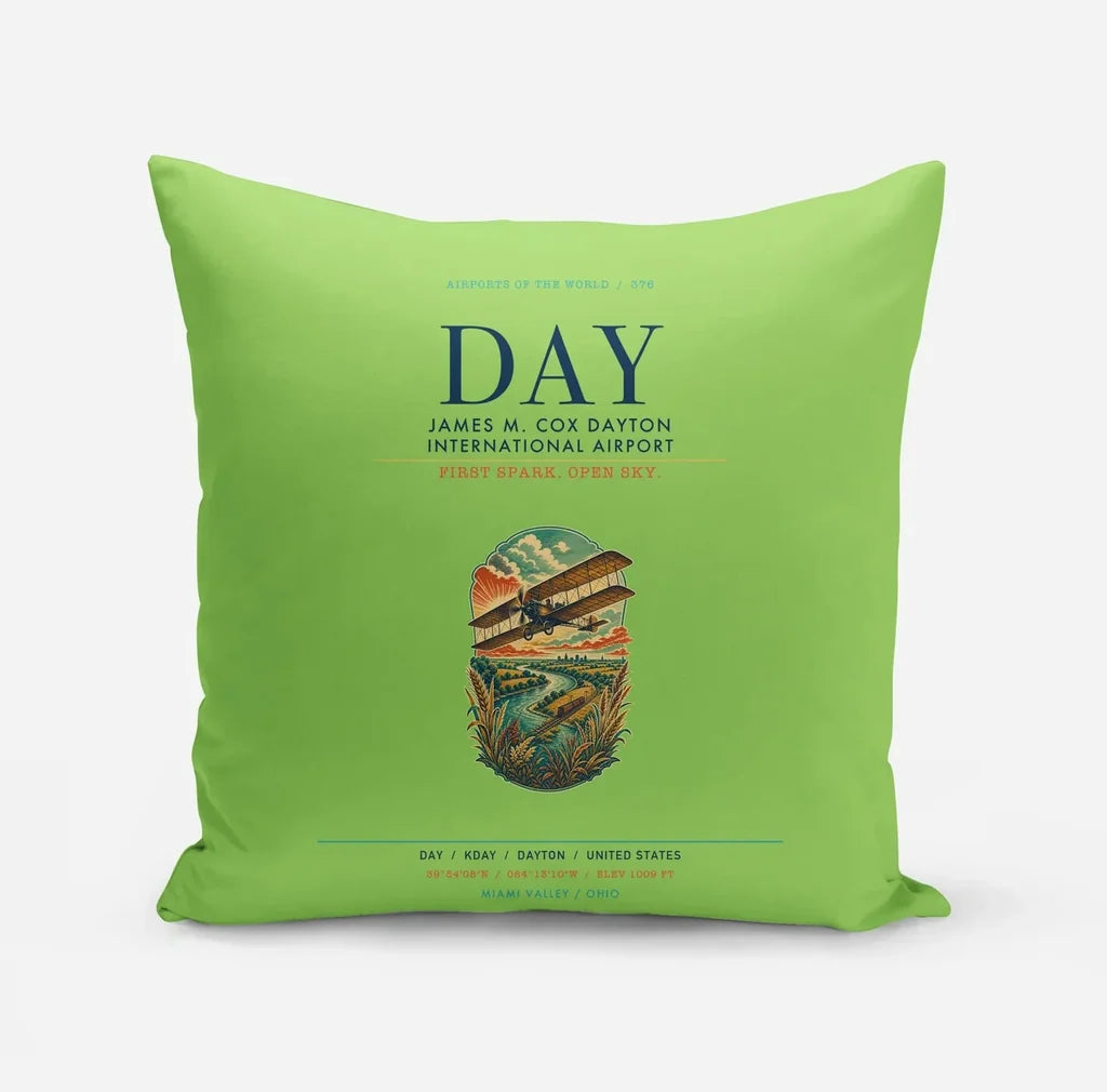 James M. Cox Dayton International Airport (DAY) design on light green pillow