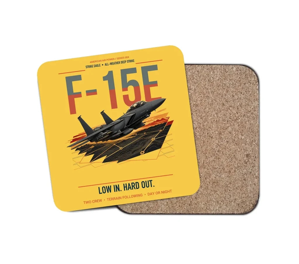 F-15E Strike Eagle design on yellow 1 piece coaster