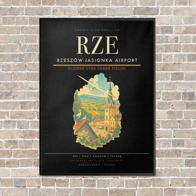 Rzeszów-Jasionka Airport RZE vertical canvas print - framed - black background