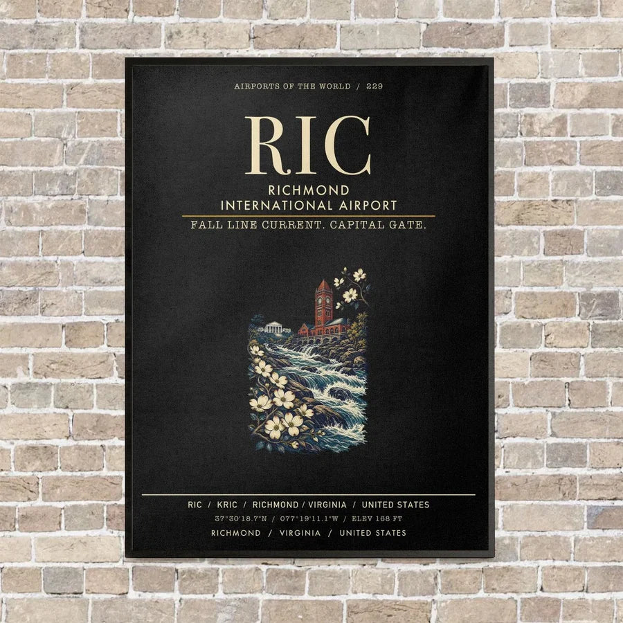 Richmond International Airport RIC vertical canvas print - framed - black background