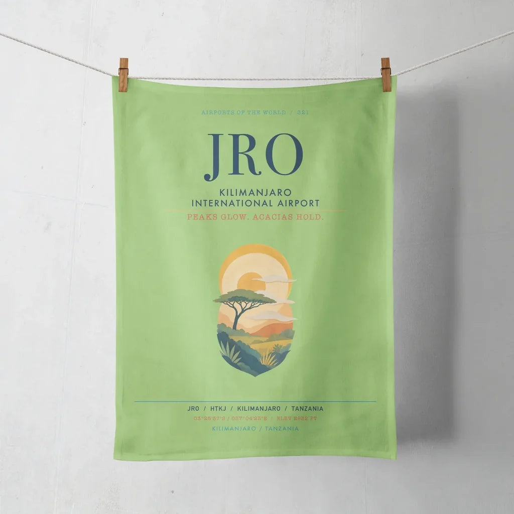 Kilimanjaro International Airport (JRO) design on light green towel