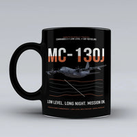 Thumbnail for MC-130J COMMANDO II design on black ceramic mug, double-side print