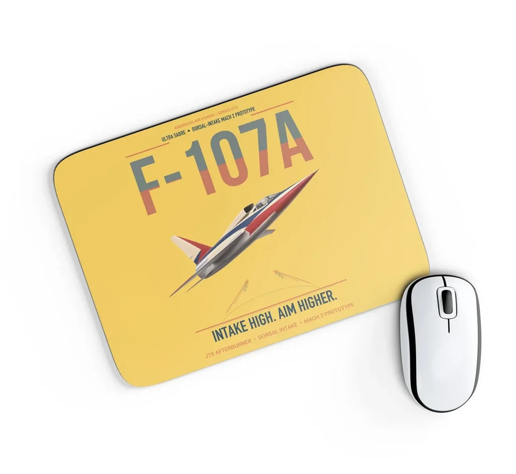 F-107A Ultra Sabre design on yellow rectangle mouse pad