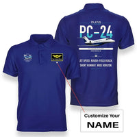 Thumbnail for Pilatus PC-24 design on blue+name double-side polo t-shirt, double-side print