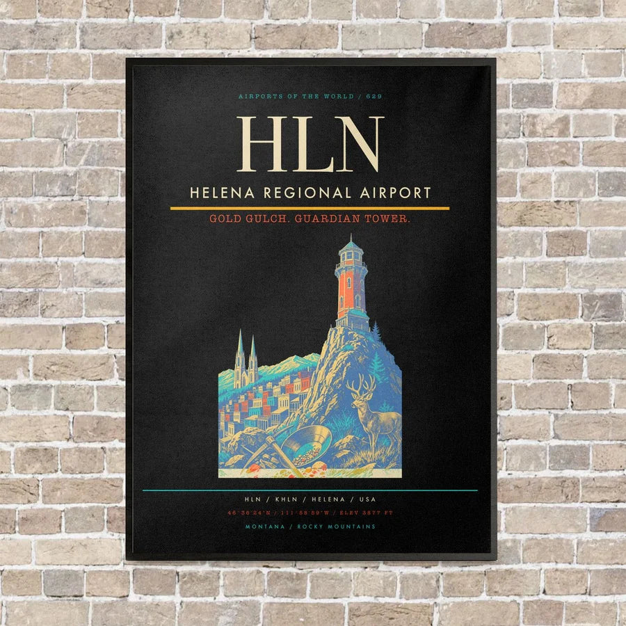 Helena Regional Airport HLN vertical canvas print - framed - black background