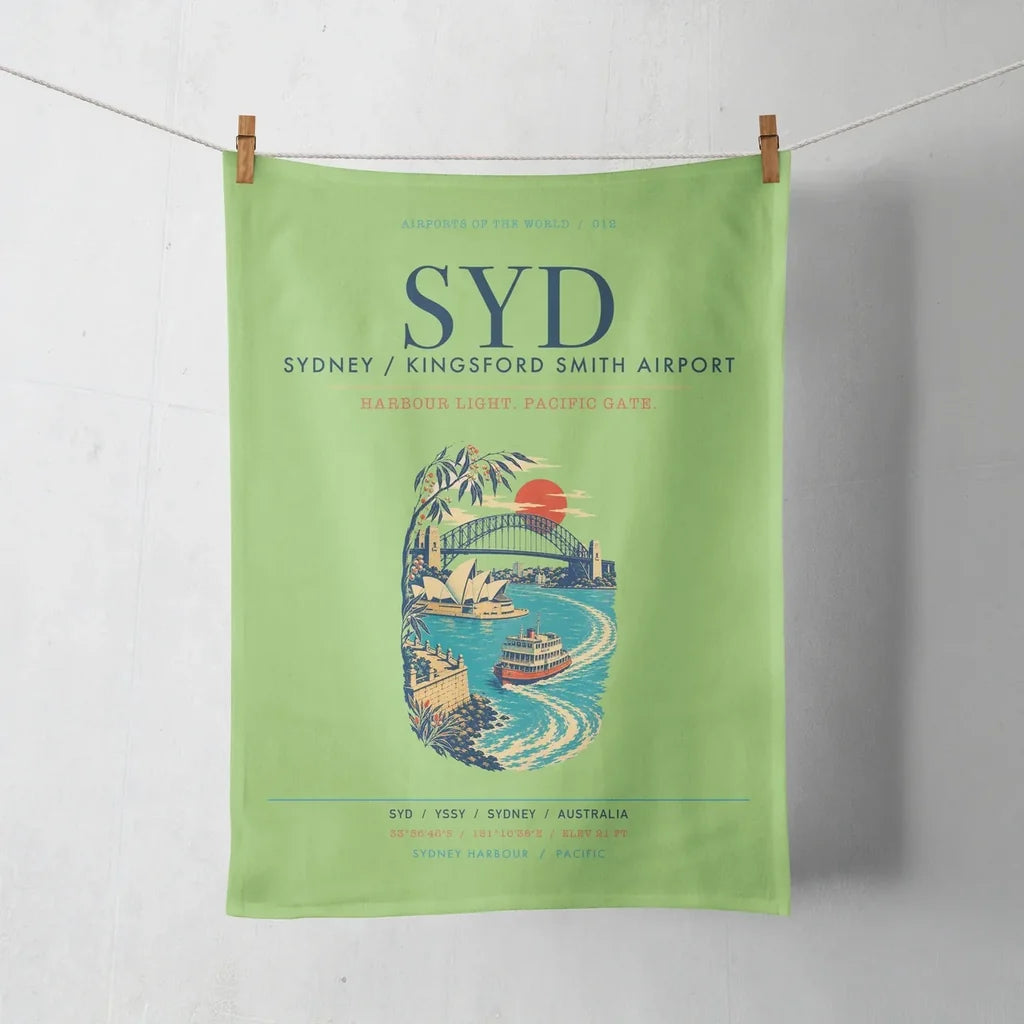 Sydney Kingsford Smith Airport (SYD) design on light green towel