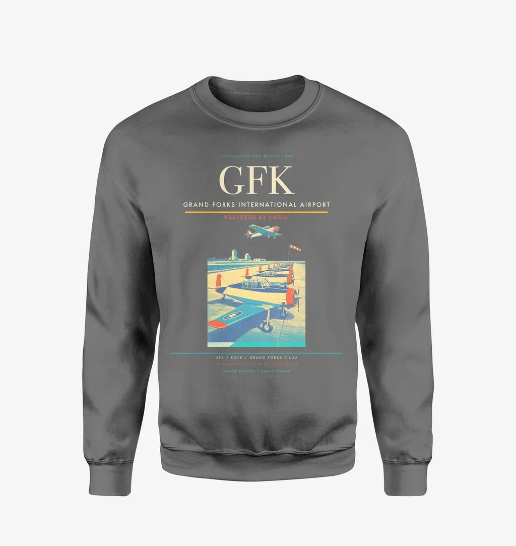 Grand Forks International Airport (GFK) design on gray sweatshirt