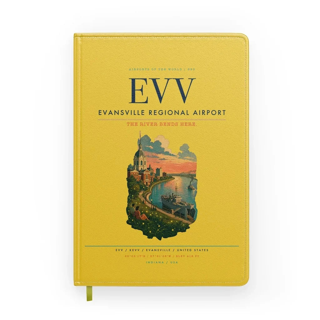Evansville Regional Airport (EVV) design on yellow notebook