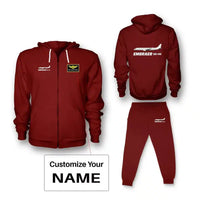 Thumbnail for The Embraer ERJ-190 Zipped Hoodie - Red + Name (Customizable)