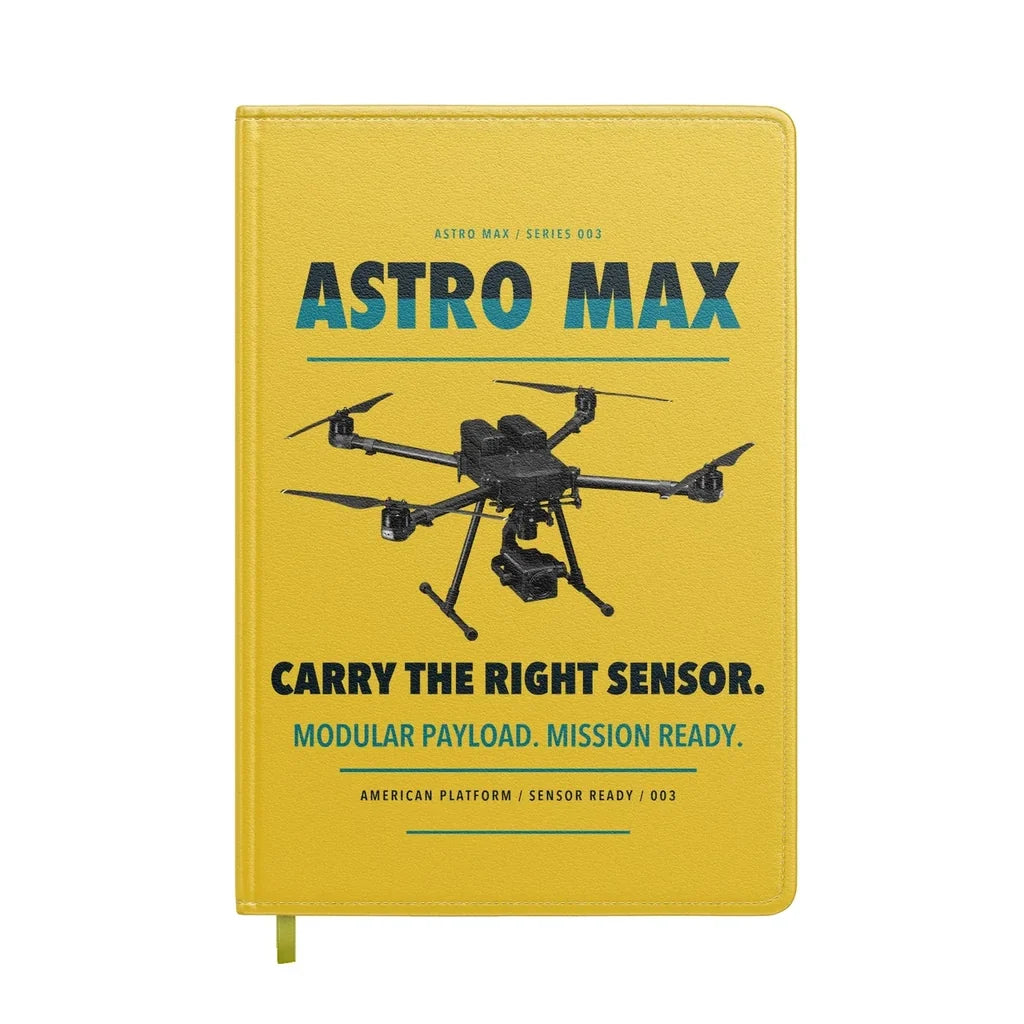 Freefly Astro Max design on yellow notebook