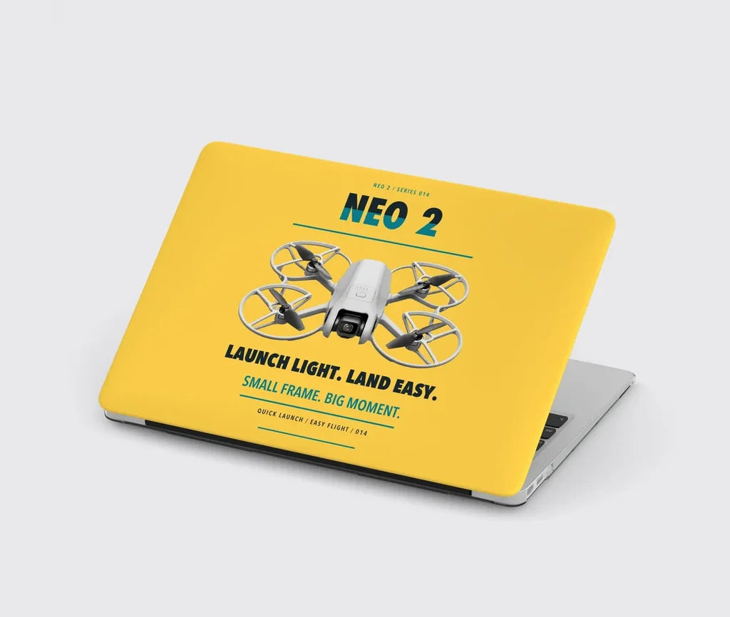 DJI Neo 2 design on yellow MacBook case