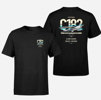 Thumbnail for Cessna 182 Skylane design on black t-shirt, double-side print