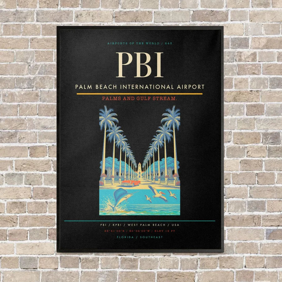 Palm Beach International Airport PBI vertical canvas print - framed - black background