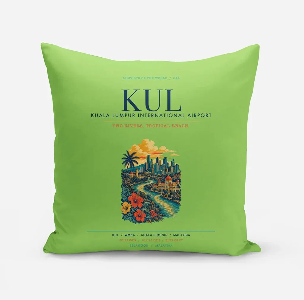 Kuala Lumpur International Airport (KUL) design on light green pillow