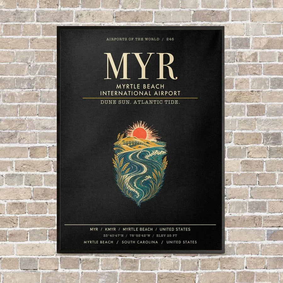 Myrtle Beach International Airport MYR vertical canvas print - framed - black background