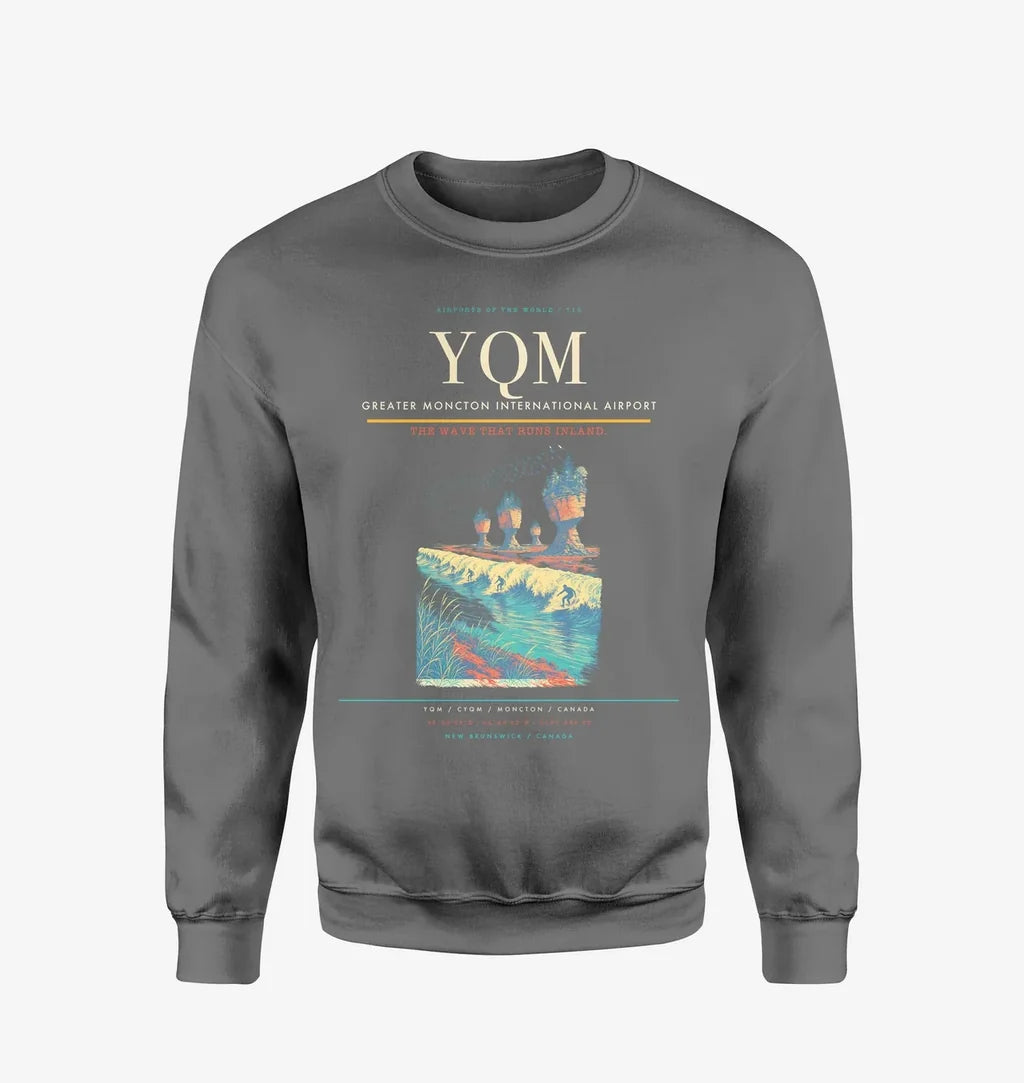 Greater Moncton International Airport (YQM) design on gray sweatshirt