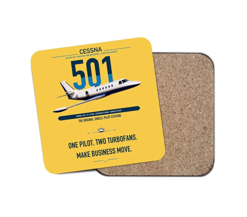 Cessna 501 Citation I SP design on yellow 1 piece coaster