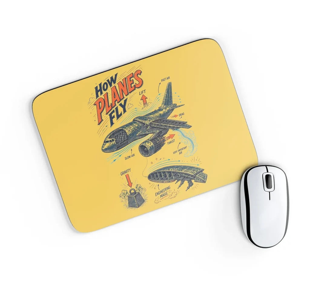 How Planes Fly V2 design on yellow rectangle mouse pad