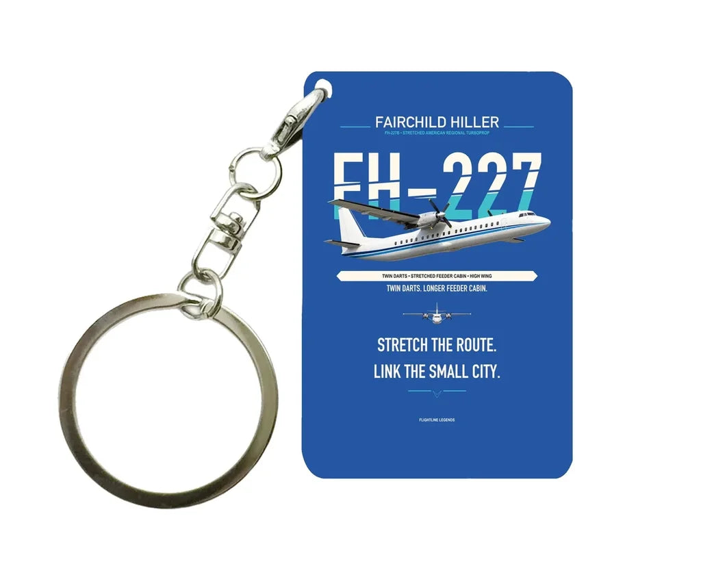 Fairchild Hiller FH-227B Key Chain design on blue key chain