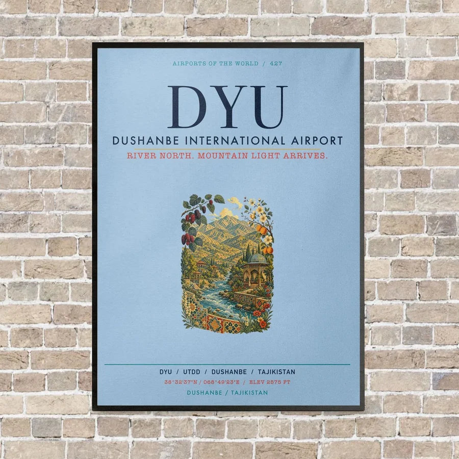 Dushanbe International Airport DYU vertical canvas print - framed - light blue background