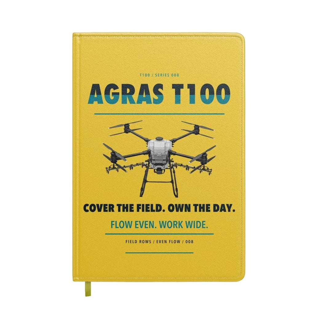 DJI Agras T100 design on yellow notebook