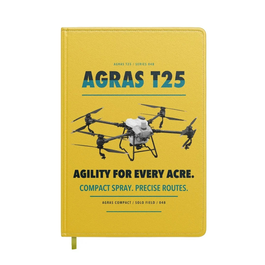 DJI Agras T25 design on yellow notebook