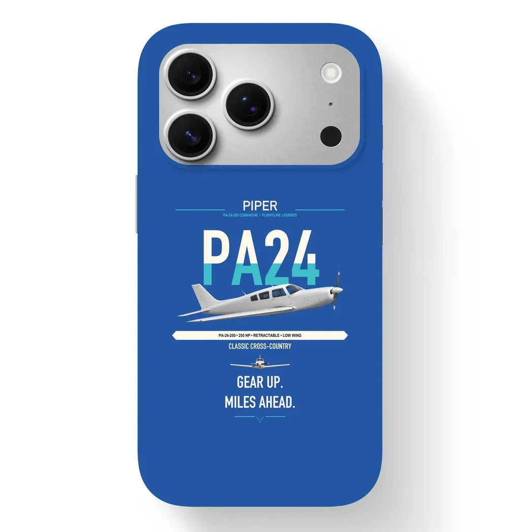 Piper PA-24-250 Comanche 250 design on blue magsafe iphone case, for iPhone 17 Pro