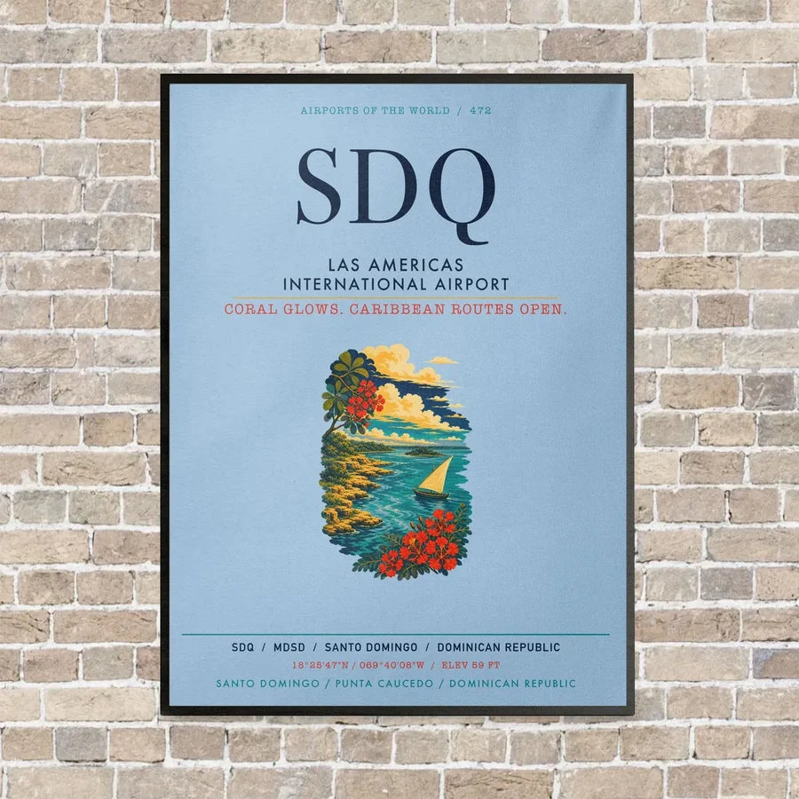 Las Americas International Airport SDQ vertical canvas print - framed - light blue background