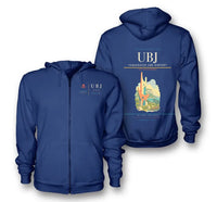 Thumbnail for Ube Airport (UBJ) design on blue premium zipped hoodie