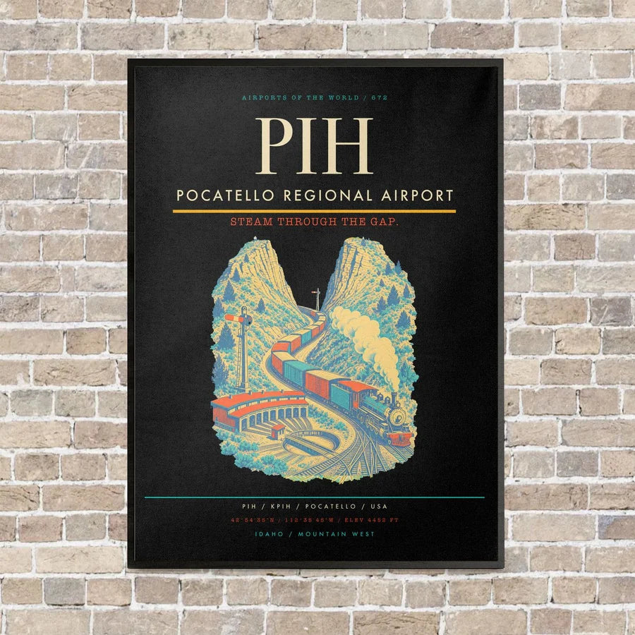 Pocatello Regional Airport PIH vertical canvas print - framed - black background