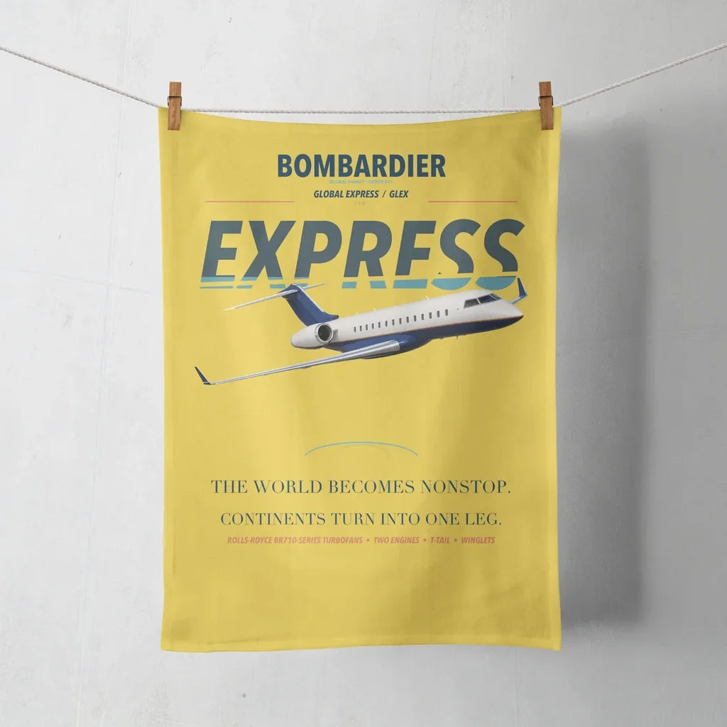 Bombardier Global Express design on yellow towel