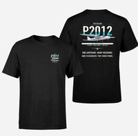 Thumbnail for Tecnam P2012 Traveller design on black t-shirt, double-side print