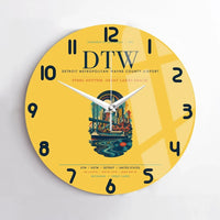 Thumbnail for Detroit Metropolitan Wayne County Airport (DTW) design on yellow no frame wall clock